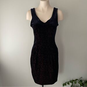 90s Vintage Wallis Burnout Velvet Velour Scroll Midi Dress Red Black Goth Grunge